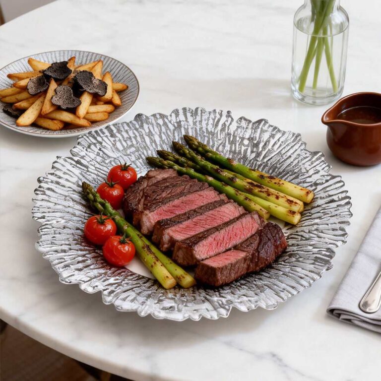 Luxury Gold Plated Coral Texture Glass Charger Plate