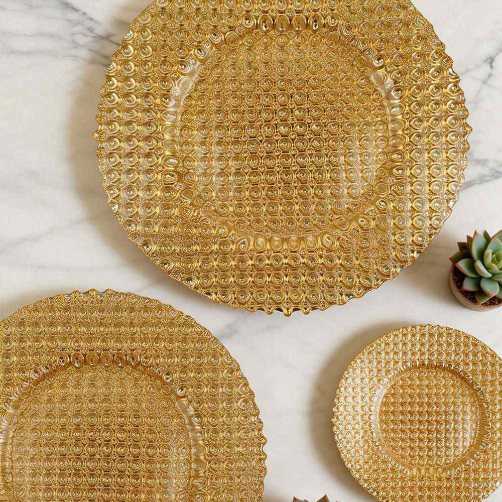 Luxury Full Gold Beaded Glass Charger Plate