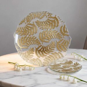 Luxury Gold Plated Fern Leaf Glass Charger Plate