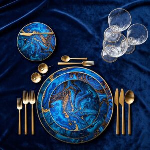 Luxury Gold Flow Blue Bone China Dinnerware Set