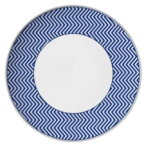 Modern Geometric Blue White Silver Rimmed Bone China Dinnerware Set
