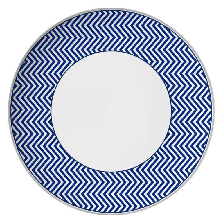 Modern Geometric Blue White Silver Rimmed Bone China Dinnerware Set