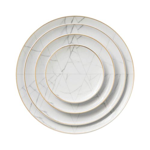 Luxury Marble Patterned Gold Rimmed Bone China Dinnerware Set