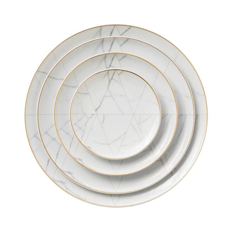 Luxury Marble Patterned Gold Rimmed Bone China Dinnerware Set