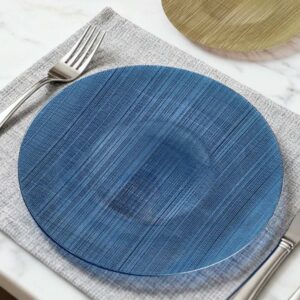 Luxury Haze Blue Cross Woven Texture Glass Charger Plate