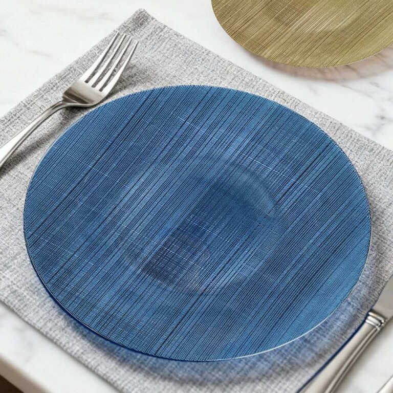 Luxury Haze Blue Cross Woven Texture Glass Charger Plate