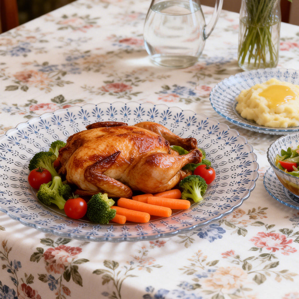 Vintage Blue White Mandala Pattern Glass Charger Plate