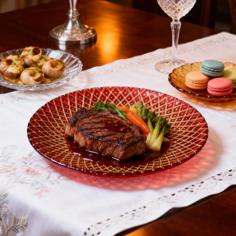 Luxury Gold Rimmed Radial Diamond Glass Charger Plate