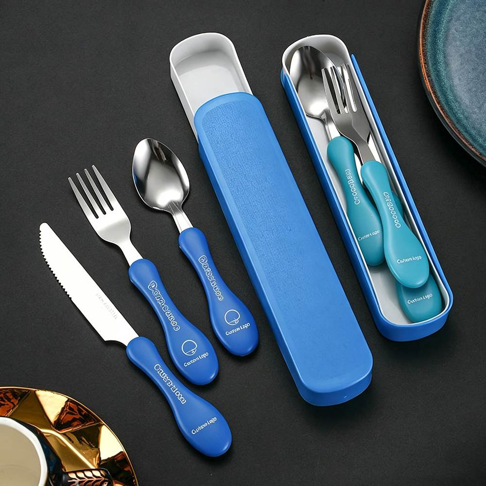 Portable 304 Stainless Steel Kids Fork and Spoon Set with Custom LOGO