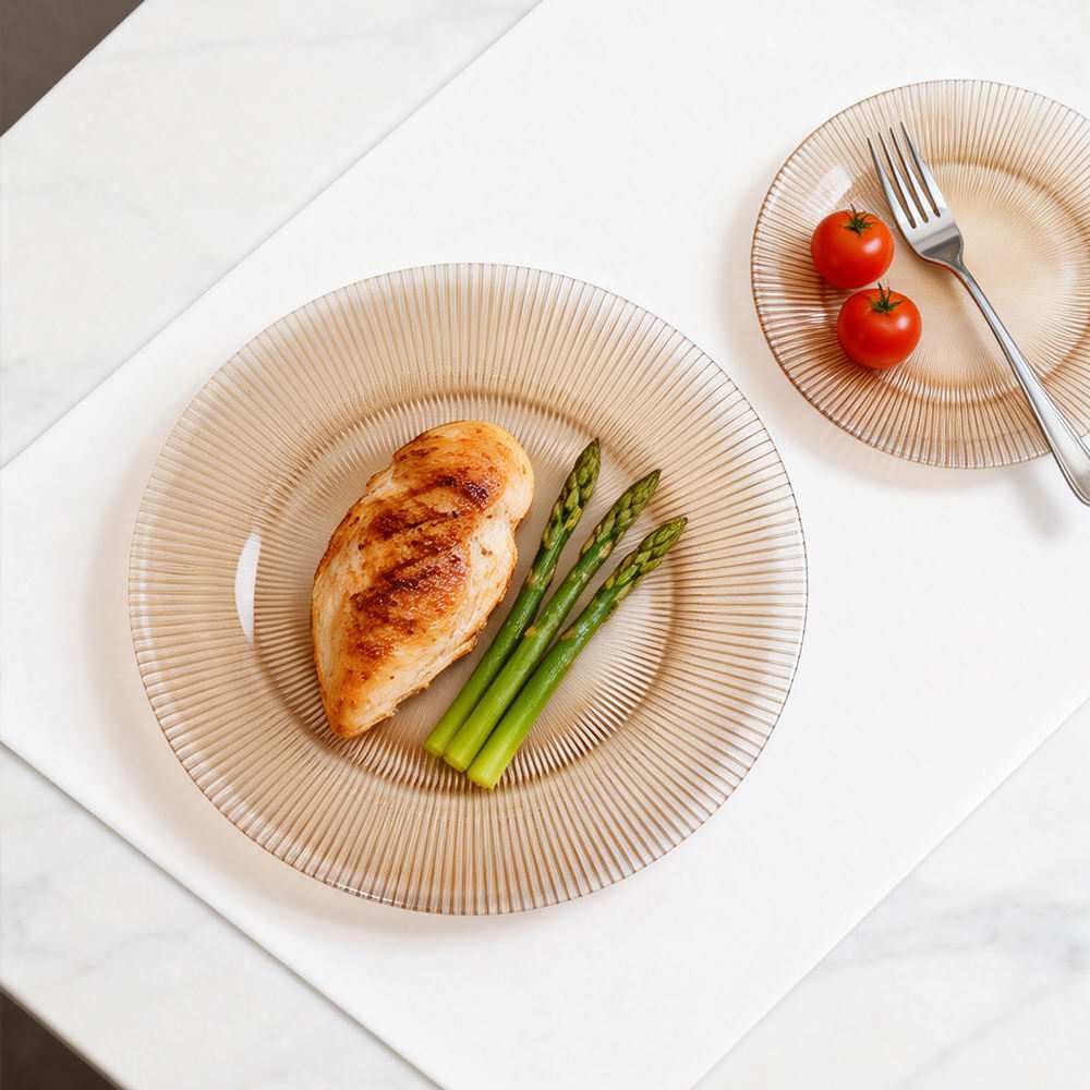 Luxury Gold Rimmed Vertical Ribbed Glass Charger Plate