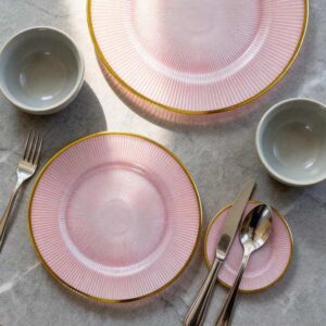 Luxury Pink Gold Rimmed Sunburst Glass Charger Plate