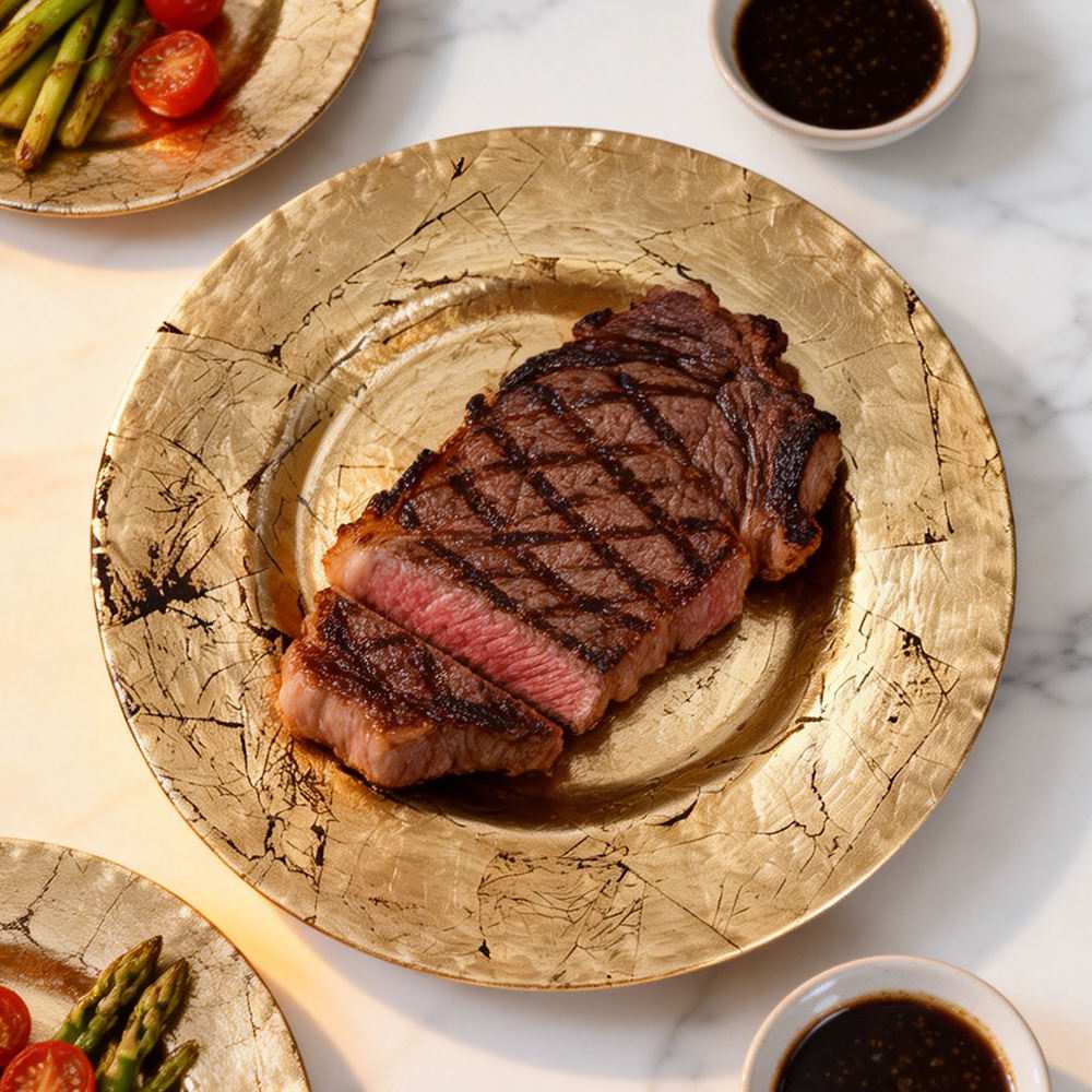 Vintage Gold Crackle Art Glass Charger Plate