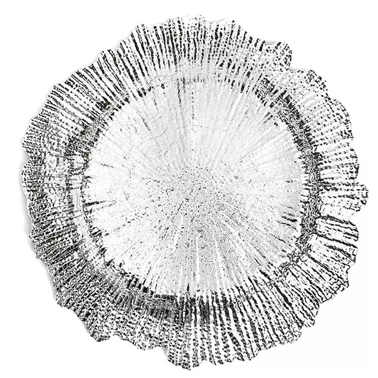 Luxury Tree-Textured Flower Shaped Glass Charger Plate