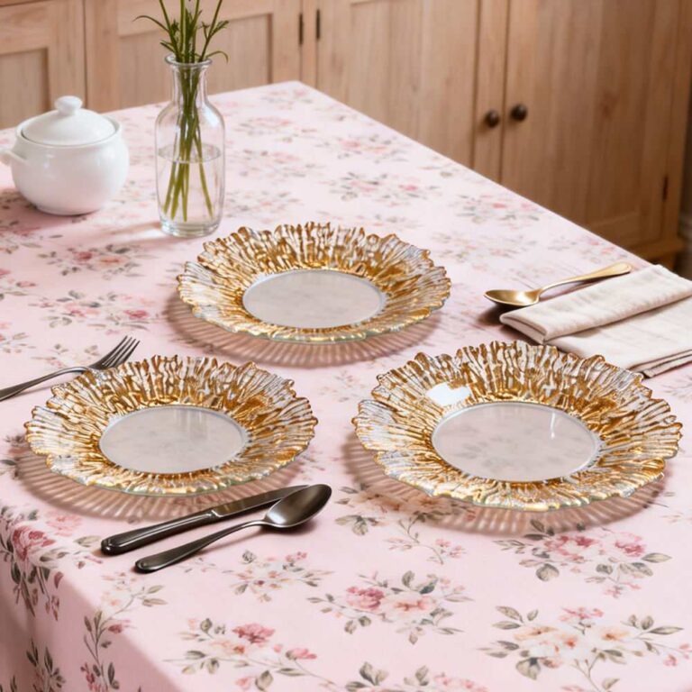 Luxury Gold Plated Coral Texture Glass Charger Plate