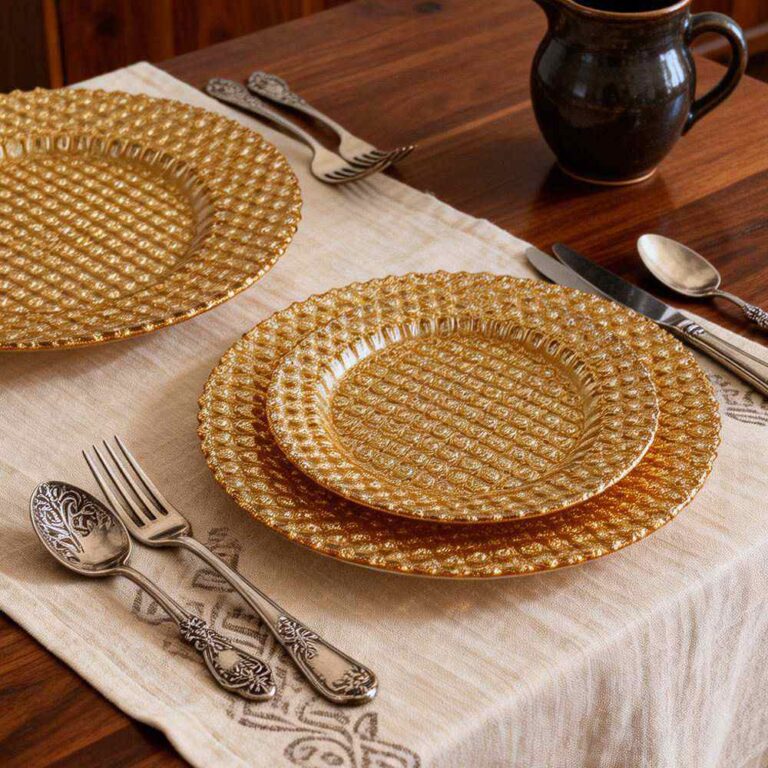 Luxury Full Gold Beaded Glass Charger Plate