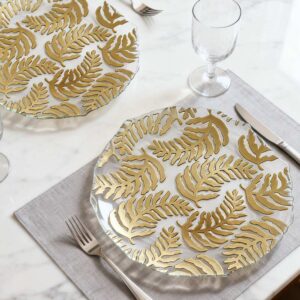 Luxury Gold Plated Fern Leaf Glass Charger Plate