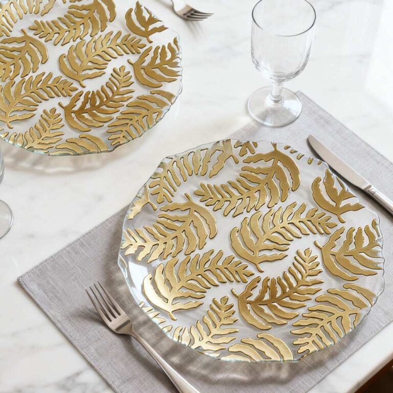 Luxury Gold Plated Fern Leaf Glass Charger Plate