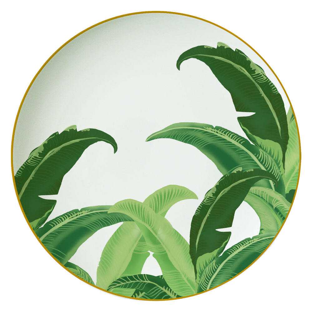 Luxury Tropical Banana Leaf Gold Rimmed Bone China Dinnerware Set