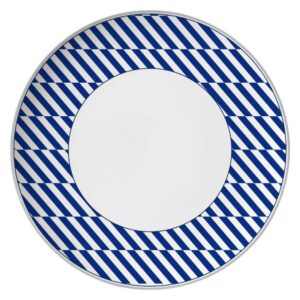 Modern Geometric Blue White Silver Rimmed Bone China Dinnerware Set