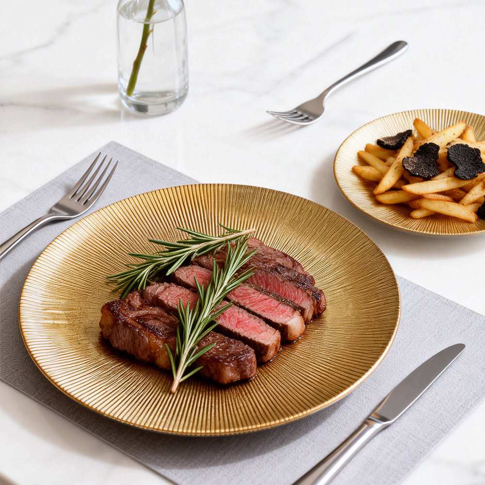 Luxury Gold Sunburst Texture Glass Charger Plate