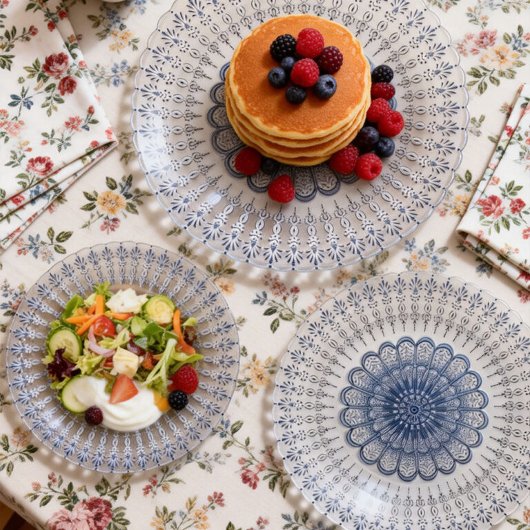 Vintage Blue White Mandala Pattern Glass Charger Plate