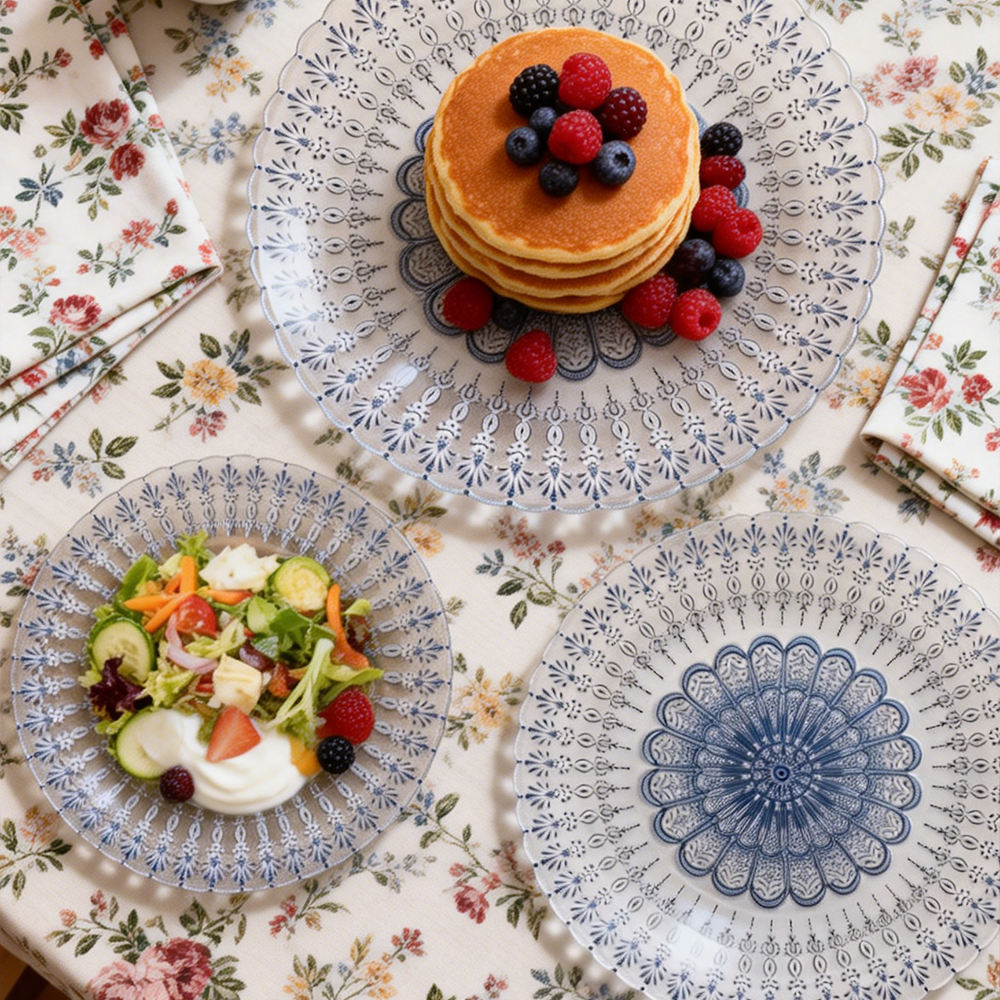 Vintage Blue White Mandala Pattern Glass Charger Plate