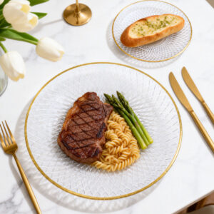 Luxury Gold Rimmed Radial Diamond Glass Charger Plate