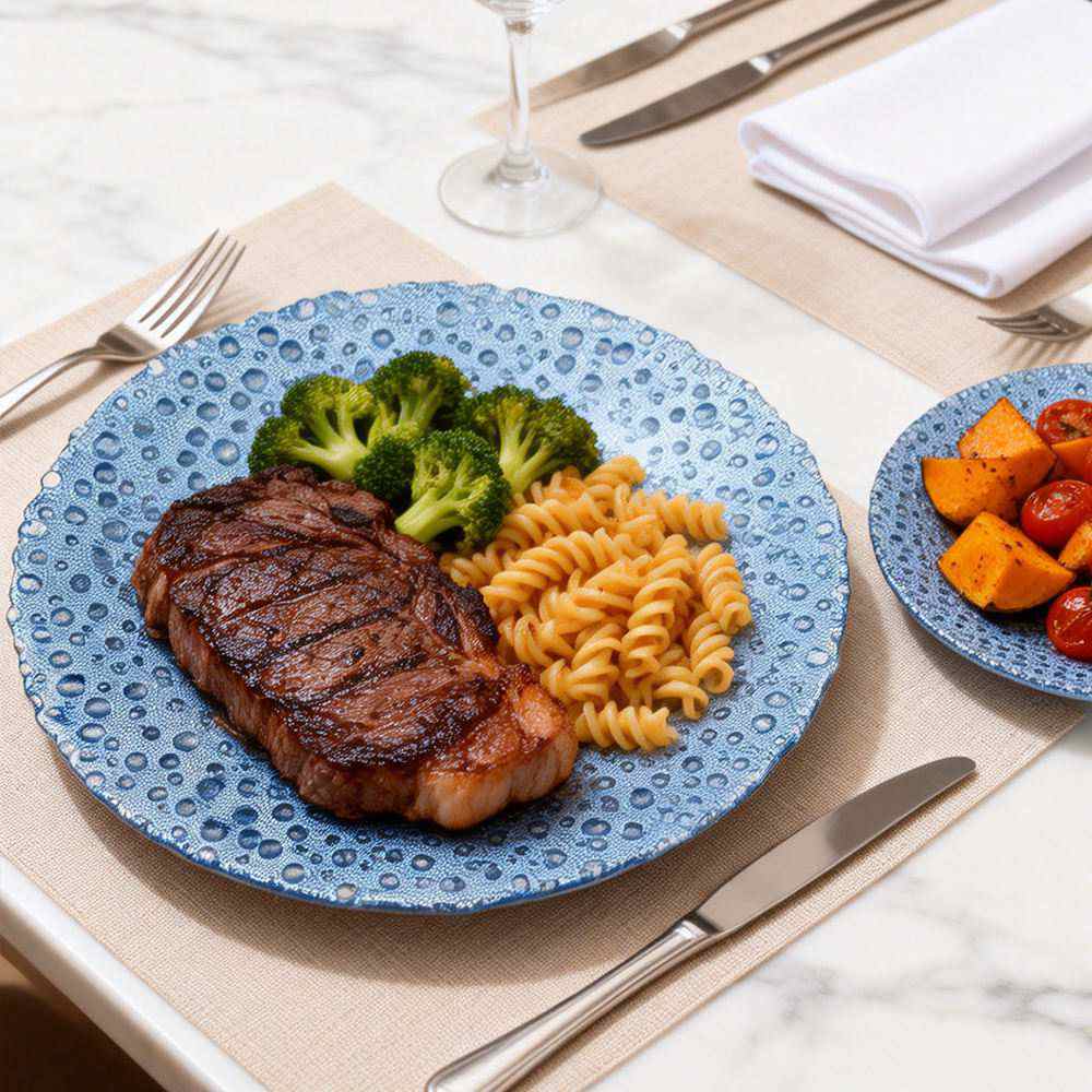 Dreamy Water Blue Hammered Glass Charger Plate