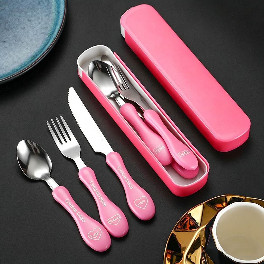 Portable 304 Stainless Steel Kids Fork and Spoon Set with Custom LOGO