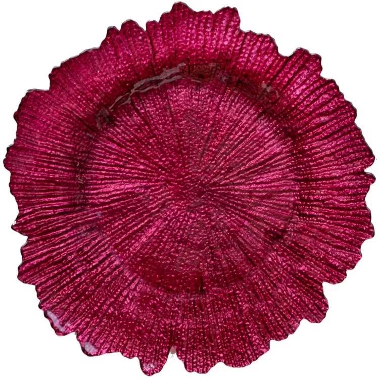 Luxury Tree-Textured Flower Shaped Glass Charger Plate