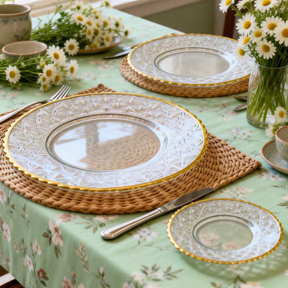 Luxury Gold Rimmed Starburst Pattern Glass Charger Plate