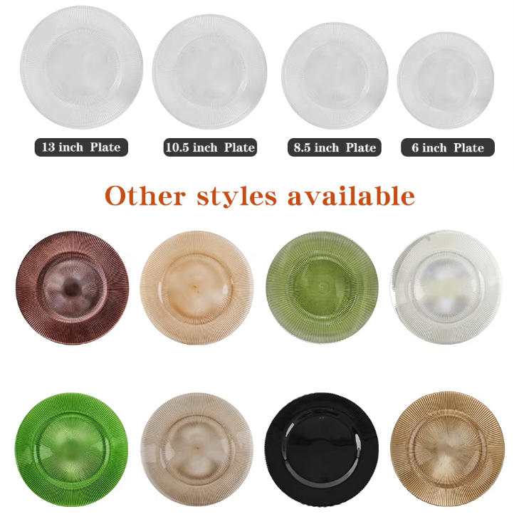 Luxury Gold Rimmed Vertical Ribbed Glass Charger Plate