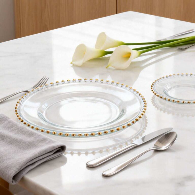 Luxury Gold Beaded Glass Charger Plate