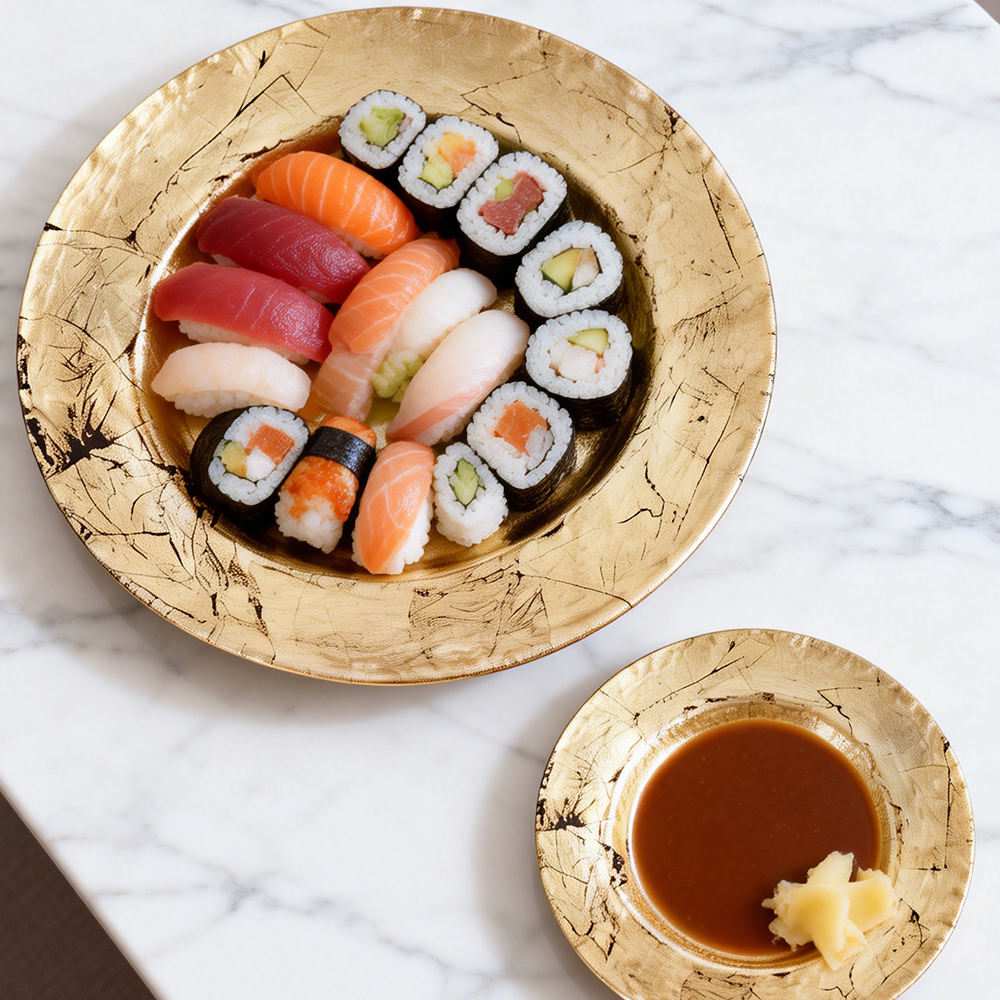 Vintage Gold Crackle Art Glass Charger Plate