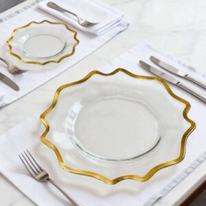 Luxury Gold Rimmed Wavy Edge Glass Charger Plate