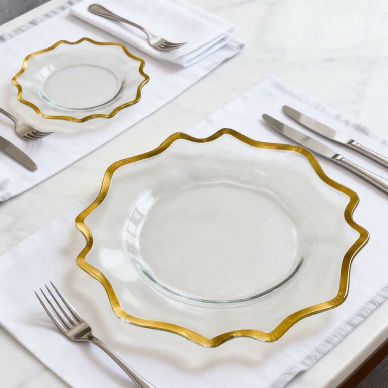 Luxury Gold Rimmed Wavy Edge Glass Charger Plate