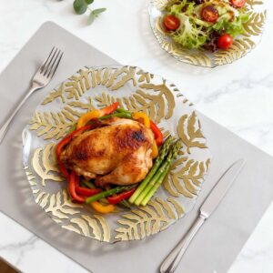 Luxury Gold Plated Fern Leaf Glass Charger Plate