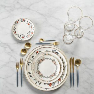 Luxury Hand Painted Floral Gold Rimmed Bone China Dinnerware Set