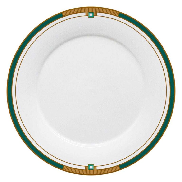 Art Deco Style Green & Gold Geometric Bone China Dinnerware Set