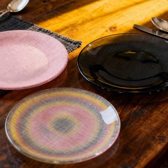 Luxury Haze Blue Cross Woven Texture Glass Charger Plate