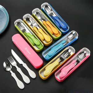 Portable 304 Stainless Steel Kids Fork and Spoon Set with Custom LOGO