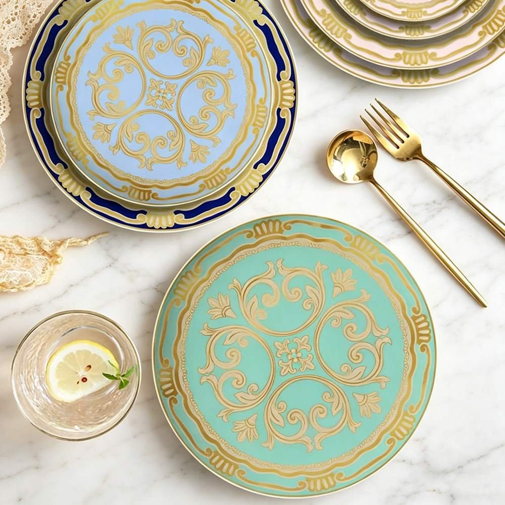 Vintage Royal Dark Green Gold Rimmed Bone China Dinnerware Set