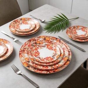 New Chinese Peony Gold Rimmed Bone China Dinnerware Set