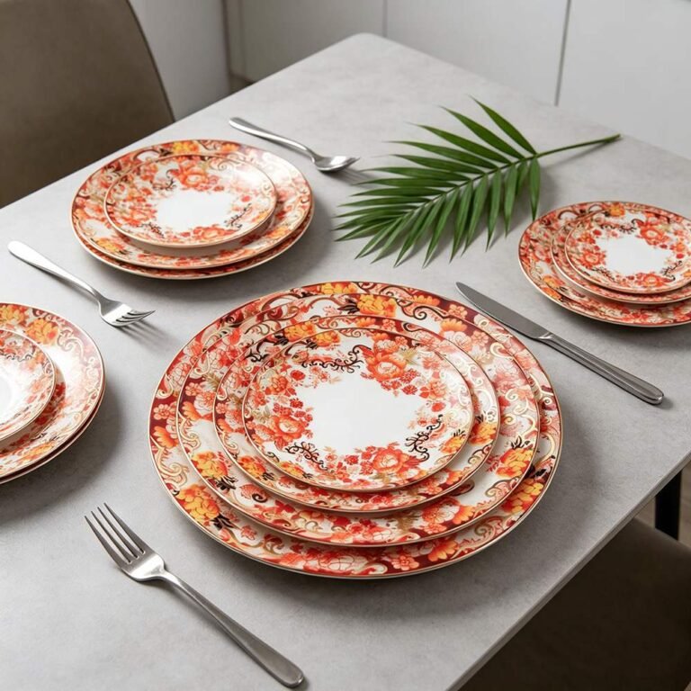 New Chinese Peony Gold Rimmed Bone China Dinnerware Set