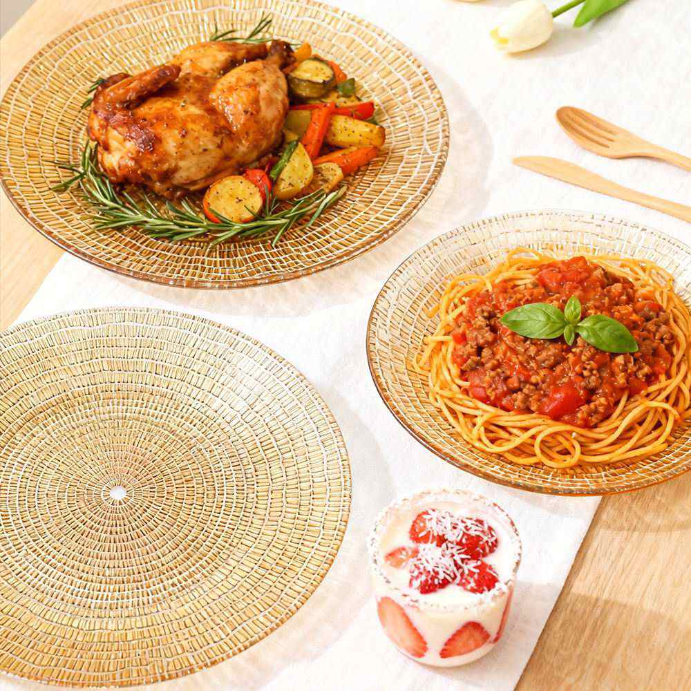 Luxury Gold Plated Mosaic Texture Glass Charger Plate