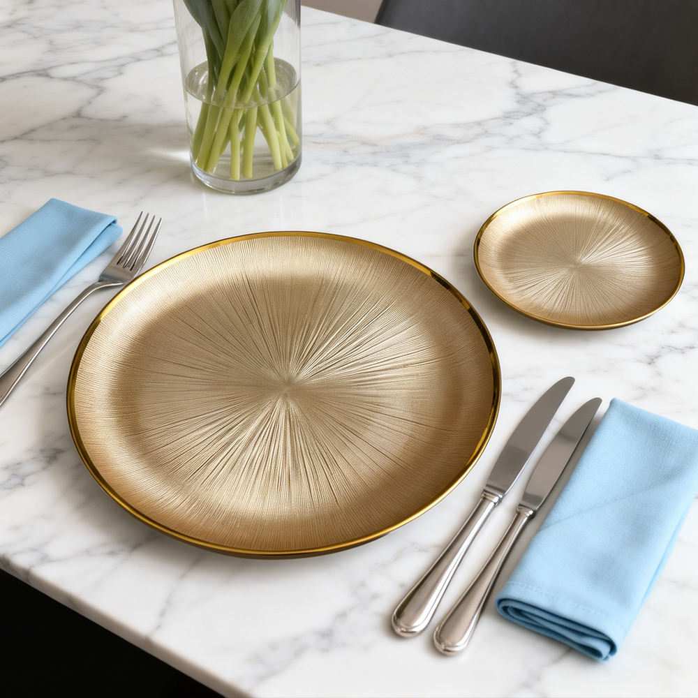 Luxury Gold Sunburst Texture Glass Charger Plate