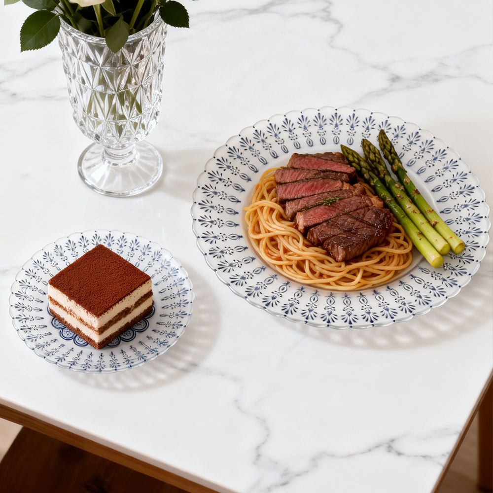 Vintage Blue White Mandala Pattern Glass Charger Plate
