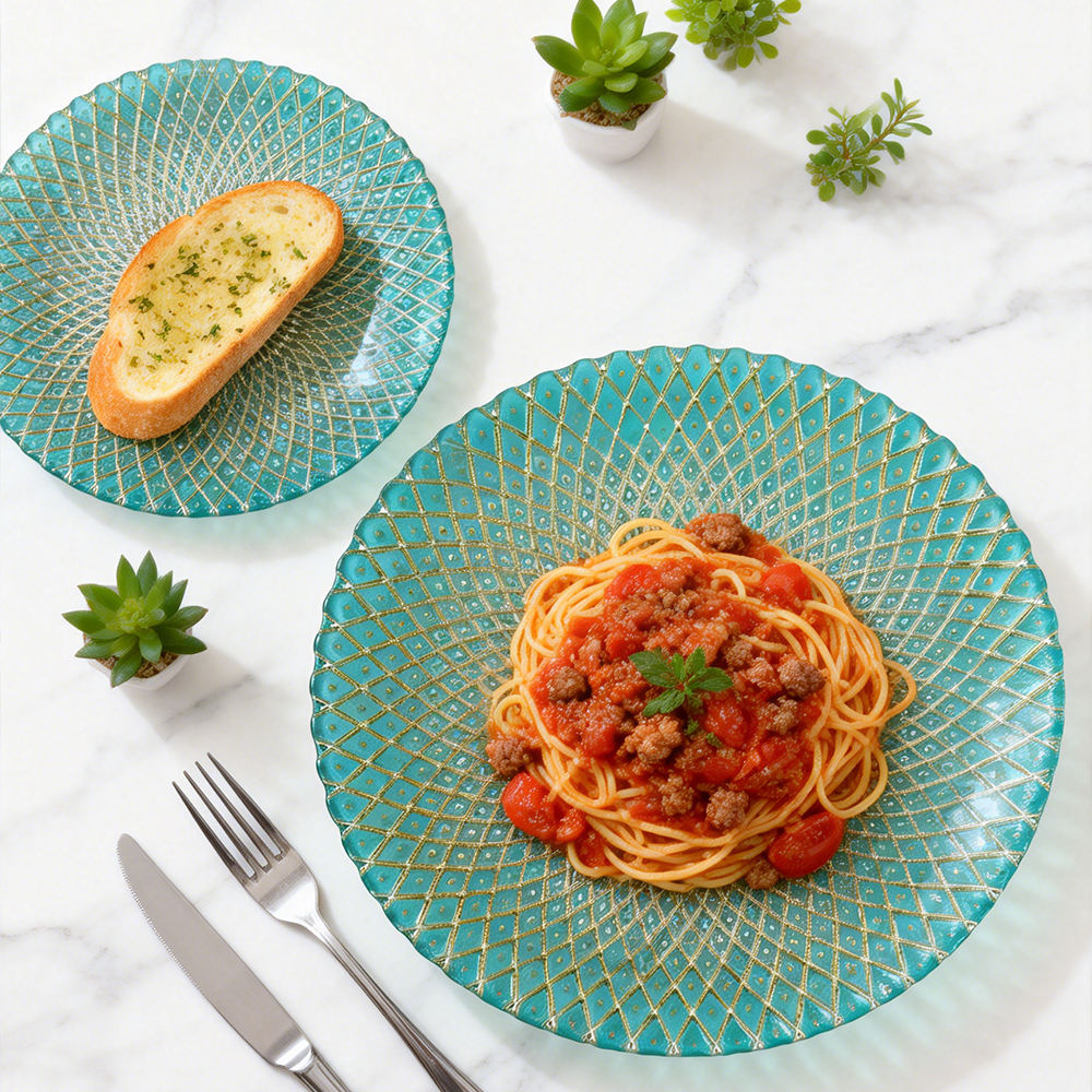 Luxury Gold Rimmed Radial Diamond Glass Charger Plate