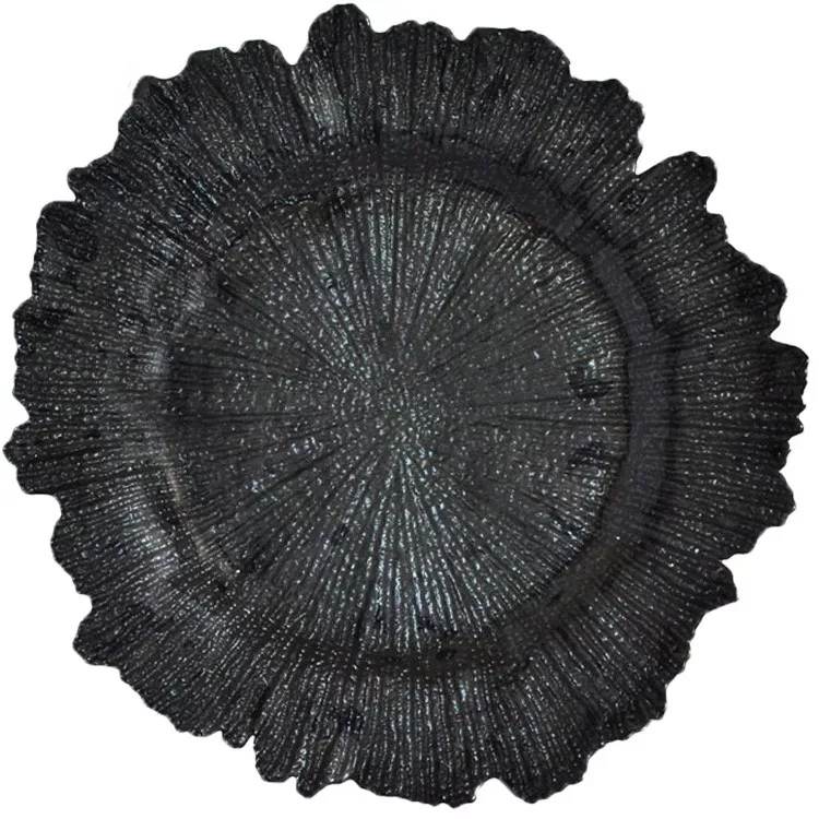 Luxury Tree-Textured Flower Shaped Glass Charger Plate