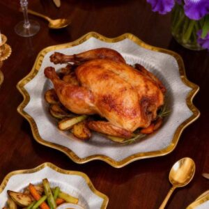 Luxury Gold Rimmed Wavy Edge Glass Charger Plate